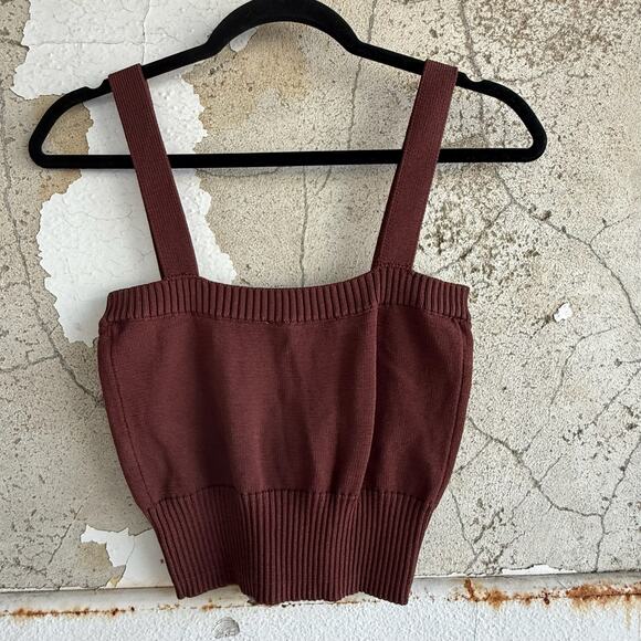 Zara Ribbed Knit Corset Tank Brown Sleeveless Cropped Bustier Style Size M - Picture 5 of 5